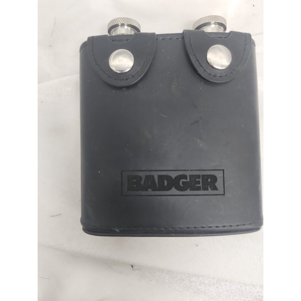Badger DOUBLE STAINLESS  Hip FLASK  LEATHER HOLSTER 6 Oz - heavy equipt co.